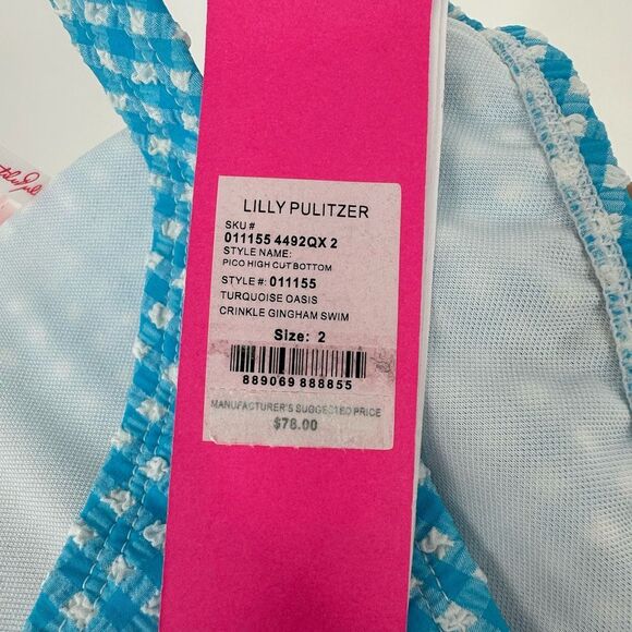 Lilly Pulitzer Pico High Cut Bikini Bottom Plaid Blue Size 2 Turquoise Oasis - Picture 4 of 11